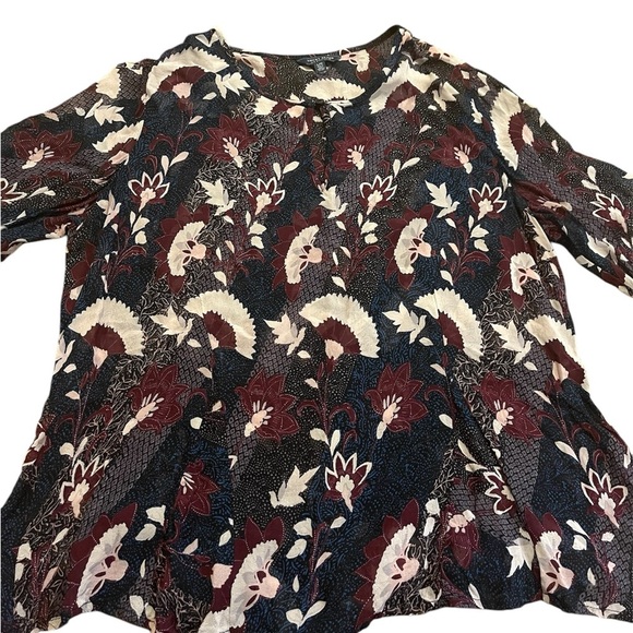 Lucky Brand Women’s Maya Print Peasant Top Sheer Long Sleeve - Picture 1 of 4